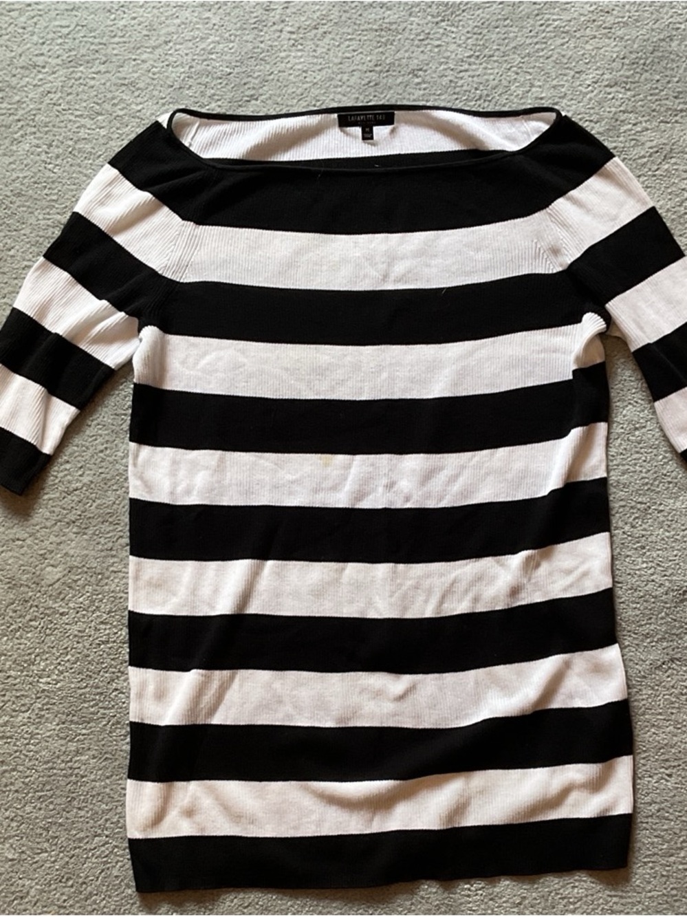 Lafayette 148 New York Black and White Striped Boatneck Top